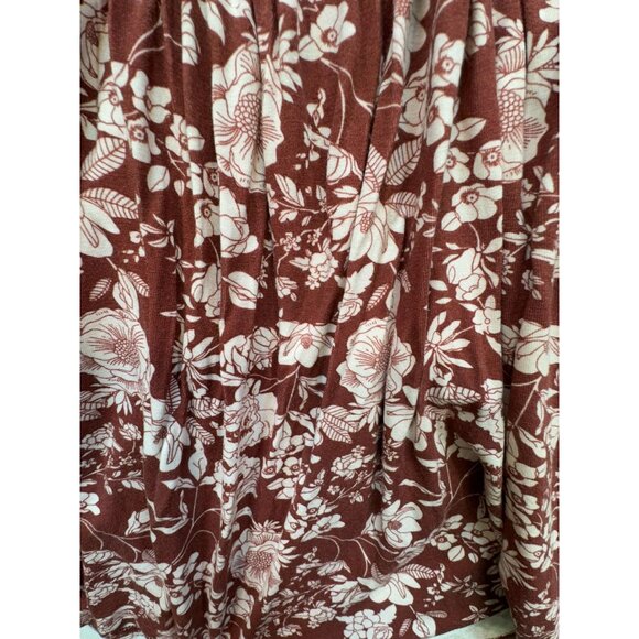 Mason & Belle Womens Smocked Babydoll Top XL Short Flutter Sleeves Burgundy & Cr - Picture 5 of 10